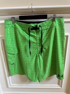 Under Armour Neon Green Men's Swim Board Shorts with Black Drawstring